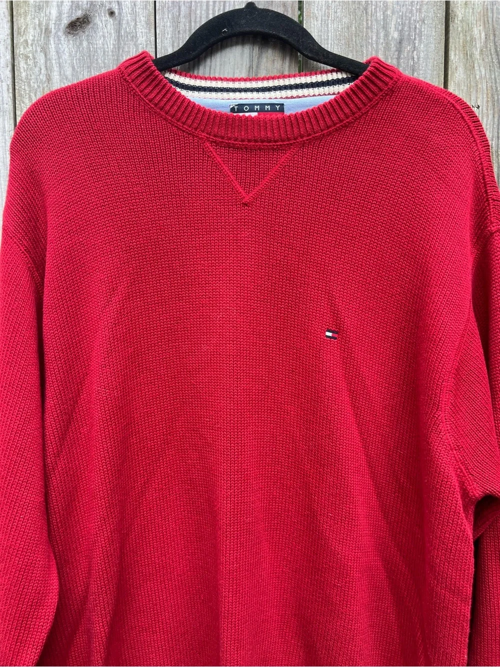 TOMMY HILFIGER Red Cotton Knit Crewneck Classic Sweater Mens Large
